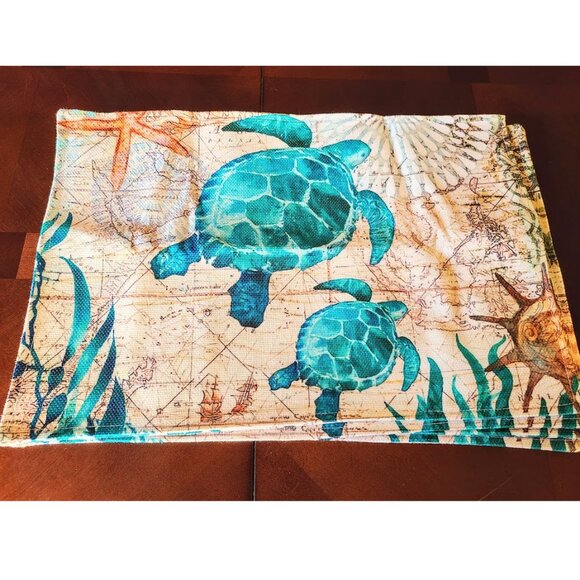 Beach Placemats 8pc Sea Turtle Table Decor Nautical Coastal Dining Decorations